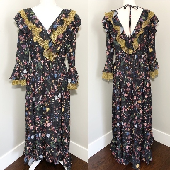 TOV Floral Houndstooth Ruffle High/Low Dress - Picture 3 of 6